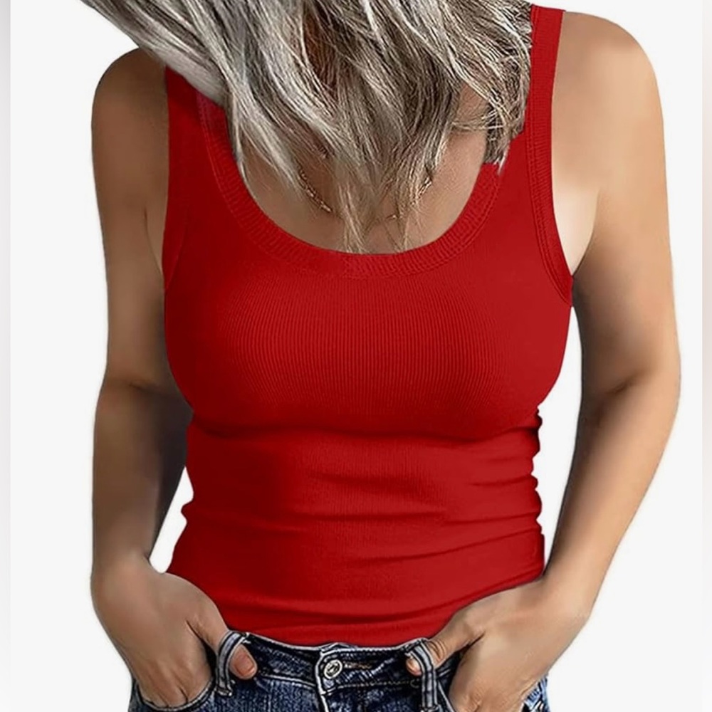 Arizona Jeans Company Form Fitting Ribbed Red Tank Top size S